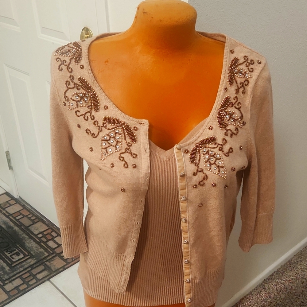 Sigrid Olsen size S camel silk beaded sweater